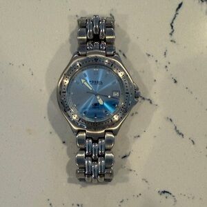 Fossil Silver Watch with Blue Dial